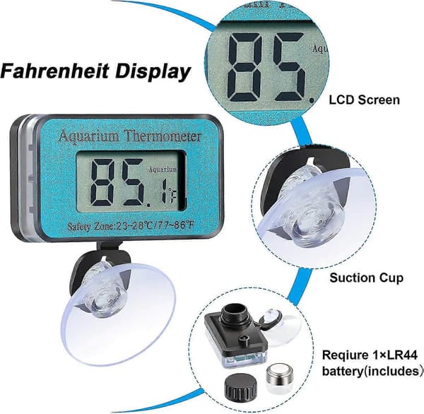 3 st Blå Akvarietermometer med Sugkopp, Vattentät LCD Digital Termometer Fisk (ShiKai)
