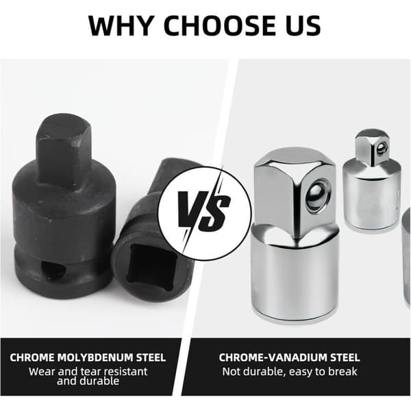 – 1/4\" til 3/8\" og 3/8\" til 1/2\" hylseadapter – Krommolybdenstål – For momentnøkler og bor – Maksimal fleksibilitet