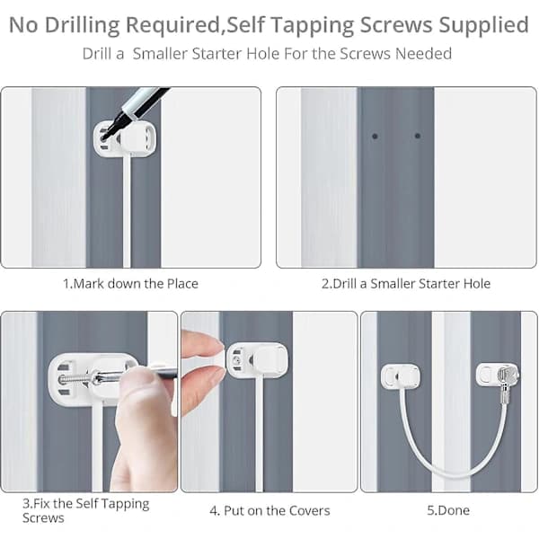 Window Restrictor Lock 8-pack Aluminum Safety Cable Lock for Childproofing Windows and Doors White