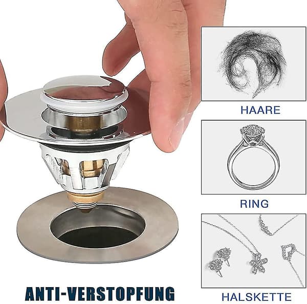 Rustfrit stål rebound kerne tryk type vask afløbssæt, vask prop afløbssi