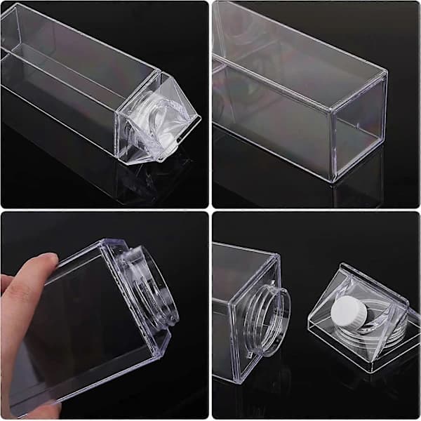 Milk Carton Water Bottle, 2-Pack 1000ML Portable Square Cute Clear Water Bottle with Screw Cap, Drinking Bottle (1000ML)