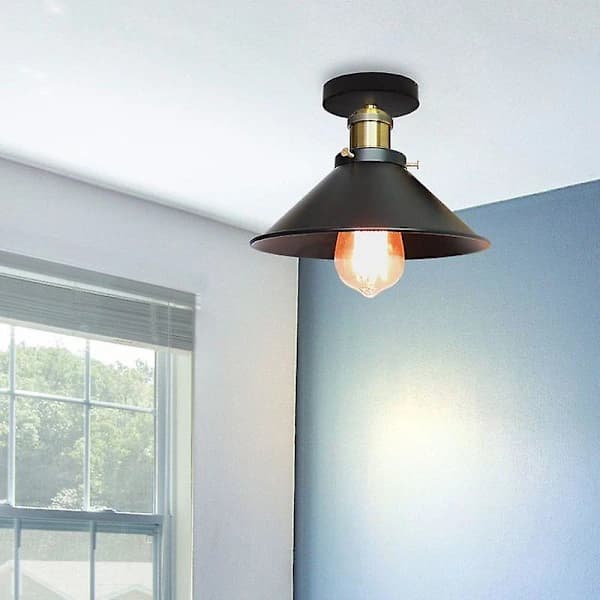 Vinterdesign Loftslampeskærm 22 cm, Retro Industriel Metal Lysekrone E27, Sort - Sort