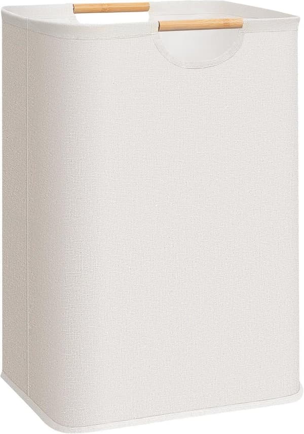 Large Laundry Basket - Foldable Hamper with Bamboo Handles for Bedroom and Laundry Room