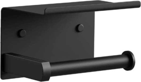 Toilet Roll Holder with Shelf - Raised Edge - Includes Screws and Double-Sided Tape