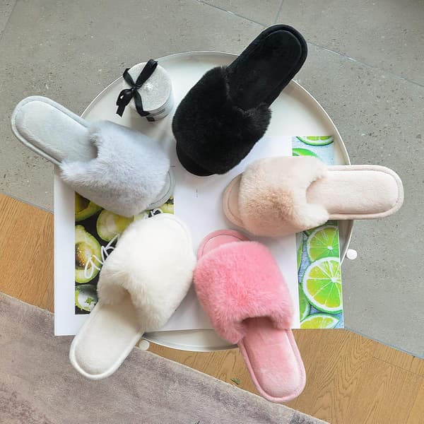 Fuzzy hjemmesko til kvinder, åben tå, slip-on, sort 7-8 46211 Black