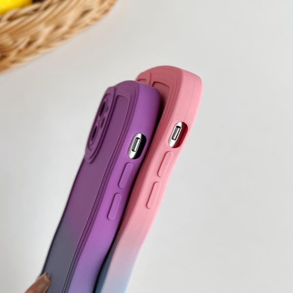 Gradientfärgad solid mjukt TPU-fodral med vågig kantram för iPhone (Rosa och Blå, iPhone 11)