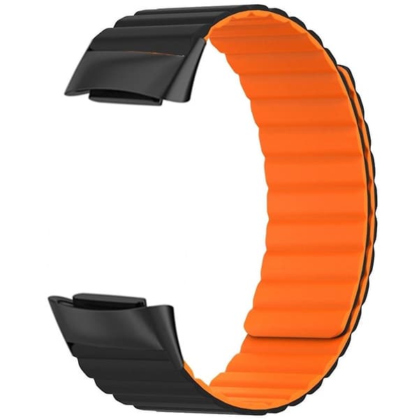 Magnetisk silikone urrem til Fitbit Charge 6/5, justerbar rem + Orange (FMY)