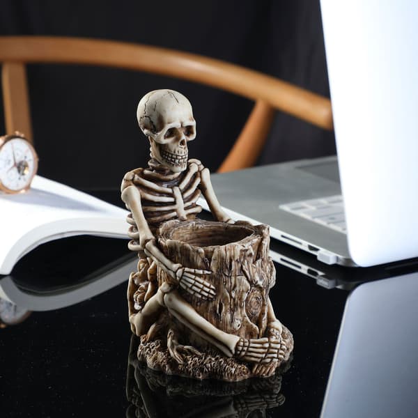 Vintage Burlesque Skeleton Pen Holder, Skull, Office Supplies, Pen