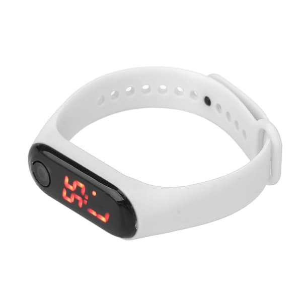 Mini Electronic Children's Watch Red LED Simple Student Sport Electronic Watch with Silicone Strap White