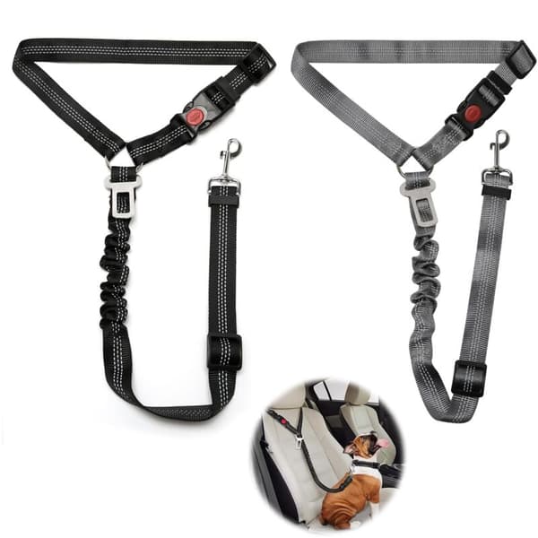 2-delt justerbar hundesele til bil, elastisk vibrationsdæmpende hundesele egnet til biler (sort + grå) 0,36 kg 0.36 kg