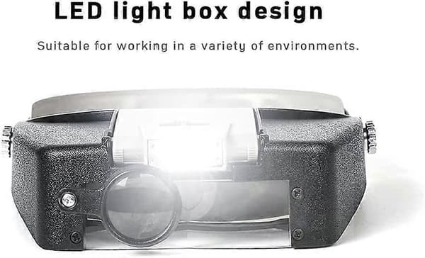 Pannebåndlupe LED Hodelykt Gullsmedlupe 1.5X 3 X 8.5X 10x