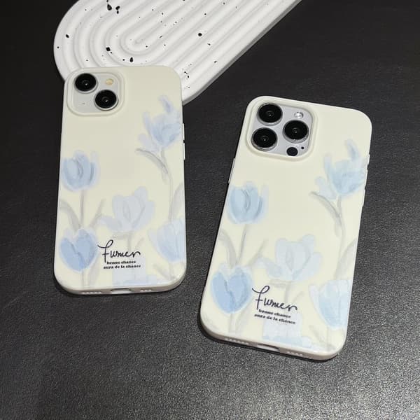 Kunstnerisk Blå Tulip Blomst Blødt Design iPhone Cover, Beige, kompatibel med iPhone 16 Pro Max