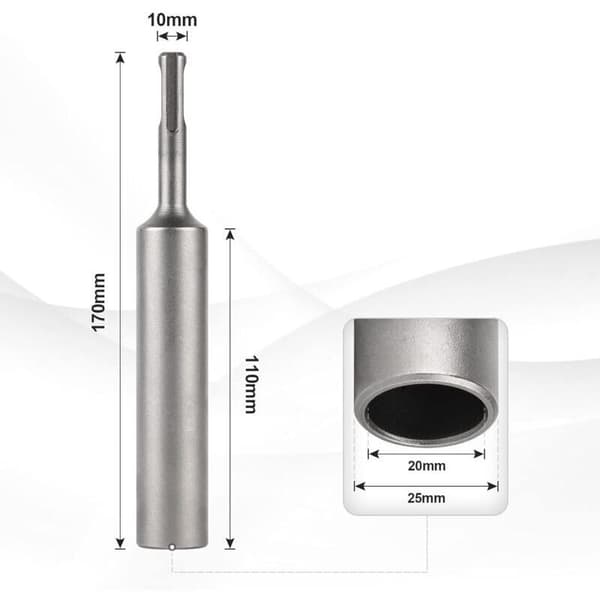 SDS PLUS Jordspydsdriver, 20 mm indvendig diameter x 25 mm udvendig diameter x 170 mm længde
