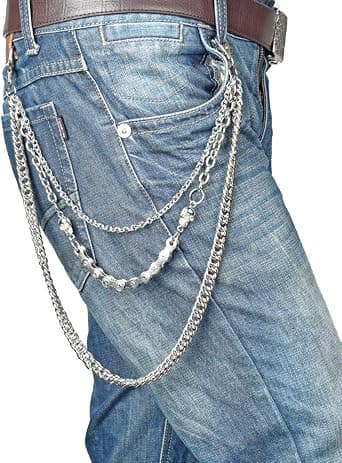 Biker Skull Plånbokskedja Punk Män Cool Skull Punk Byxor Lång W