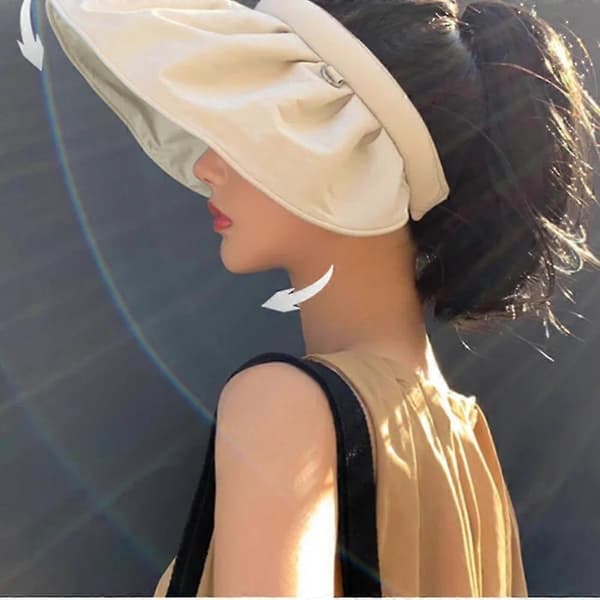 Mike Sun Visor for Women, UV Protection Wide Brim Packable Summer Hat Beach Hat Foldable Shell Hat Roll-up Hairband (black)