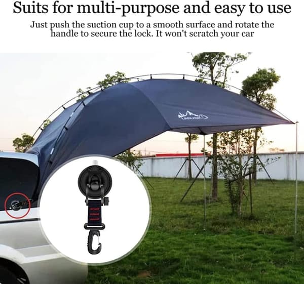 Heavy Duty Vacuum Suction Cup with Hook, Removable Strong Suction Cup Hooks, Versatile Reusable Securing Hook for Outdoor Car Camping Awning Ten