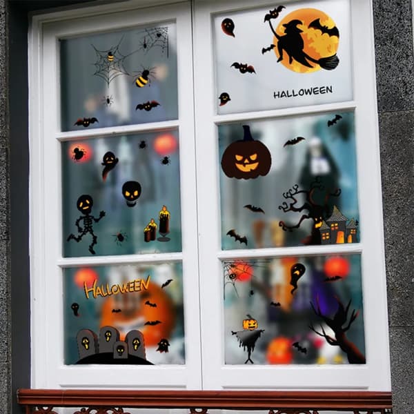 Halloween Window Decoration, Window Decals, Gravestone, Castle, Spider, Moon, Witch Window Decals
