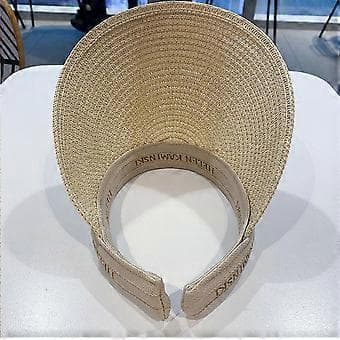 Sommer stråvævet tom hat, solhat, solskærm strand stråhat, ingen top hårbånd, solhat (Beige)