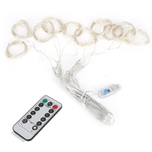 3x3m USB 300LED Chips Curtain Light String with Remote Control for Home Party Decoration Warm Yellow