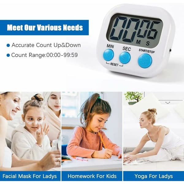 Magnetisk køkkentimer med stort LCD-display Timer til madlavning Studie Høj alarm og nedtællingstimer T-Audace