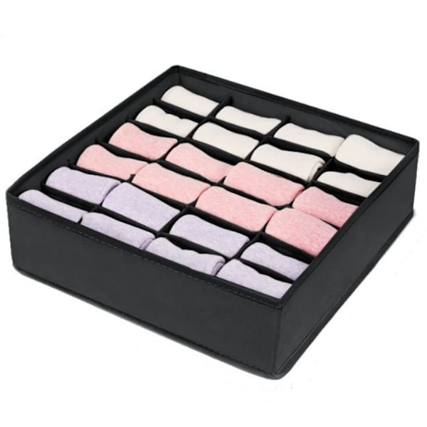 Lådorganisatör, 24 Vikbara Förvaringslådor, Strumpor, Underkläder, Slipsar, Näsdukar Tillbehör Förvaringslåda (2-pack) black