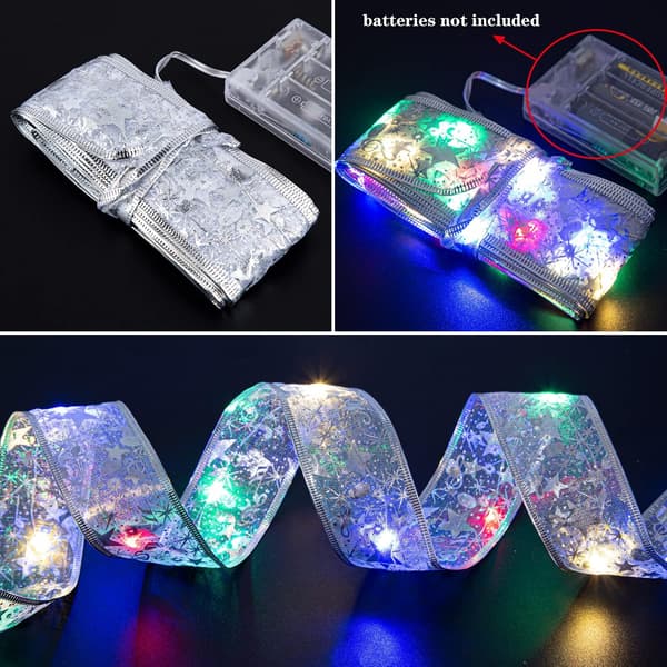 13ft/4m Silver Multicolor Ribbon Lights Battery Operated Christmas