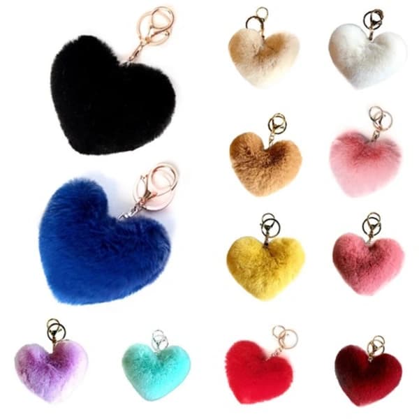 Hjerteformet Nøglering Fluffy Blød Taske Tilbehør Nøglering Gave Dekoration Kvinder ↕ blå blue blue
