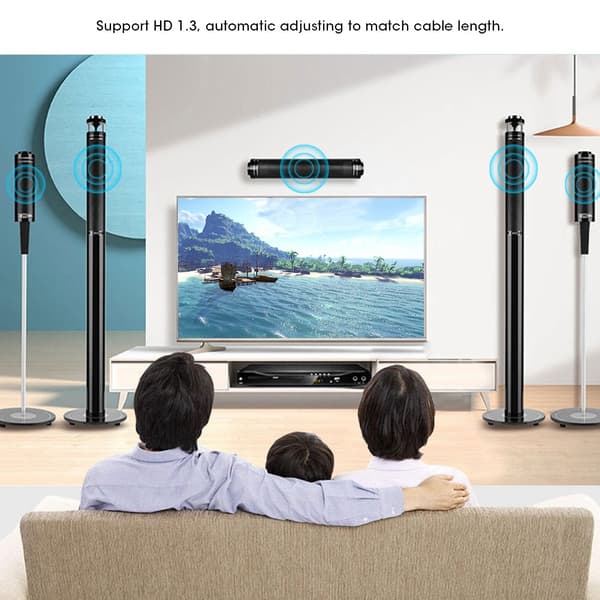 Metal Shell Black Automatic Adjustment 60M HD Single Cable 1080P Signal Amplifier Extender with LED Indicator Light 110-240V UK Plug