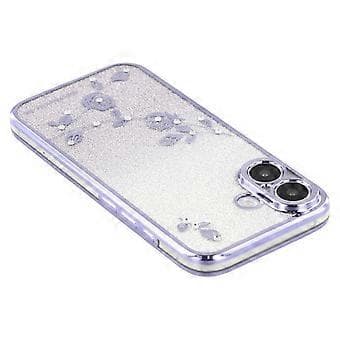 KADEM Compatible Case for iPhone 16 Plus TPU Glitter Floral Aesthetic Phone Case (Purple)