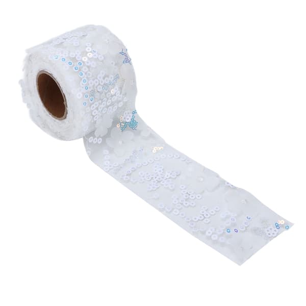 Tulle Fabric DIY Craft Abrasion Resistance Small Flash Portable Polyester Sequin Tulle Roll 6cm White