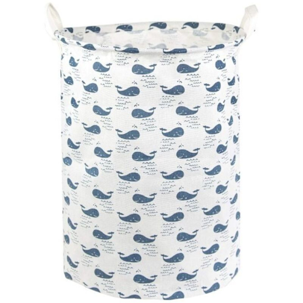 Whale Pattern. Mesh Laundry Hamper and Bag - Foldable Storage Container - Dirty Clothes Basket with Handles - Waterproof Interior - Cute Design