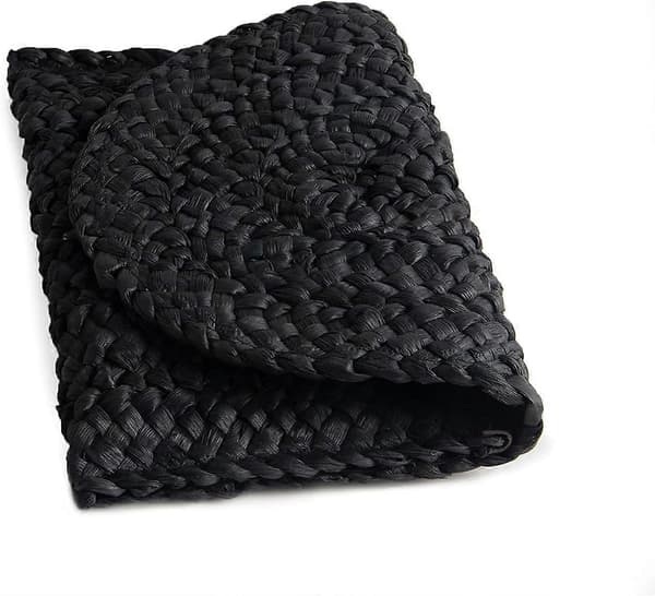 Dam Halm Aftonväska Clutch Sommar Strandväska Halmvävd Kuvertväska, svart