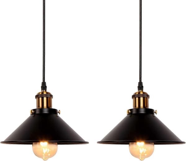 Sæt med 2 industrielle retro sorte jernpendellamper, køkken, bar, balkon