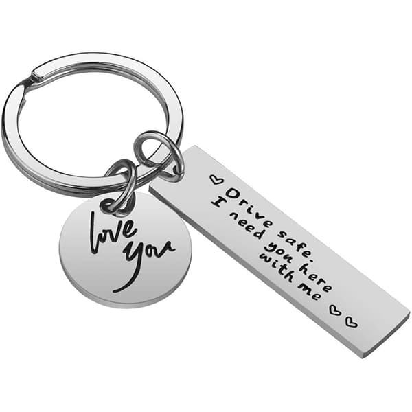 Keychain \"Drive Safely\" Stainless Steel Silver