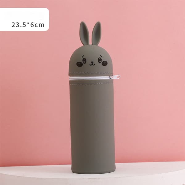 1 kpl kawaii-kani pehmeä silikoni 2-in-1 kynäkotelo harmaa Harmaa kani