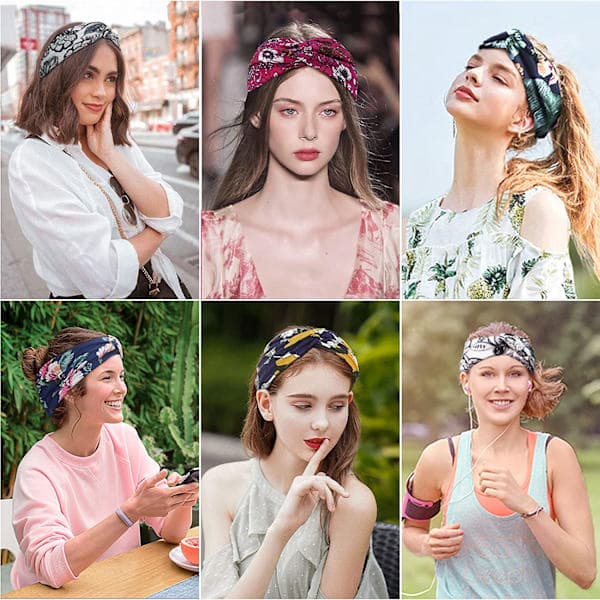 Sæt med 4 hårbånd til kvinder Boho blomsterstil krydset pandebånd