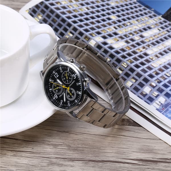 Herre Analog Ur Rustfrit Stål Armbånd Legeringskasse Armbåndsur (Sort)