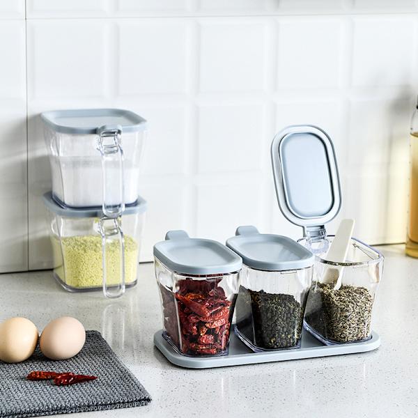 Clear Spice Rack Spice Jars Spice Box Set Spice Container with Lid and Spoon Gray Square Gray Square