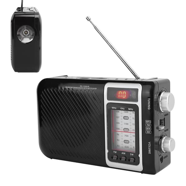 Multifunction Radio with LED Light Speaker Support Memory Card MMC USB FM AM SW 110-240V US Plug Black