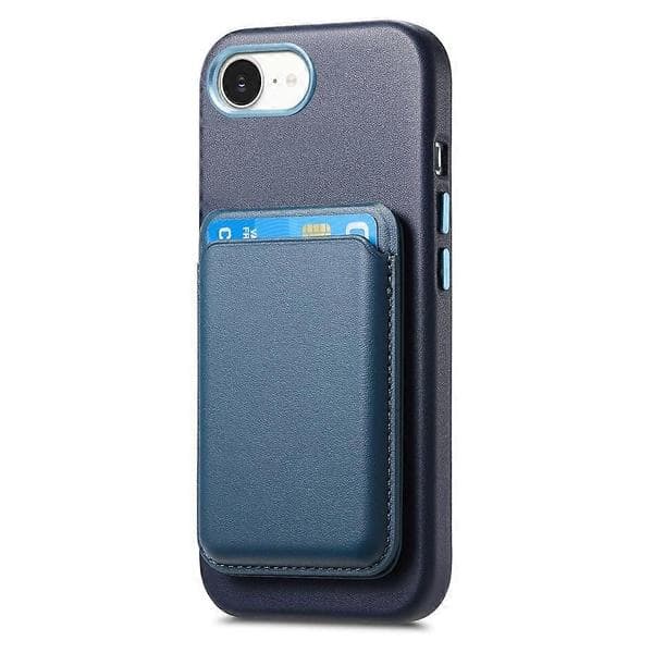 Futteral kompatibelt med iPhone 17e / 16e Avtakbar kortlomme Lær+TPU Mobilskall med metallknapper