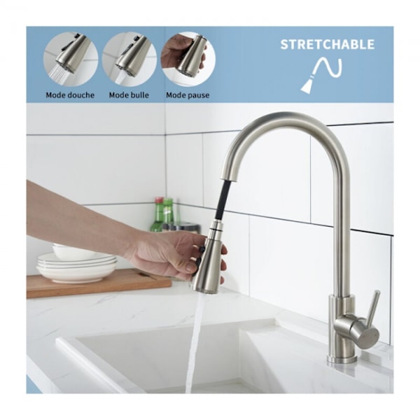 Kitchen Faucet with Pull-Out Spray, Brushed Stainless Steel