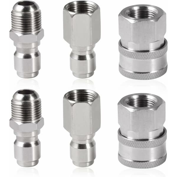6-pak trykvaskerslangeadapter med 9,5 mm han- og hunkoblinger i rustfrit stål til almindelige højtryksrensere, 5000 PSI