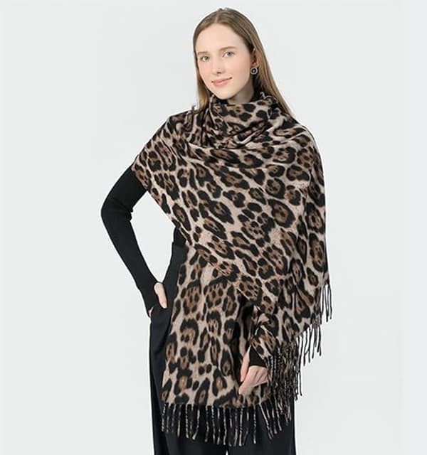 Leopardmønstret vinterhalstørkle for kvinner, dame vinterhalstørkle, myk kashmirfølelse varm, skjerf