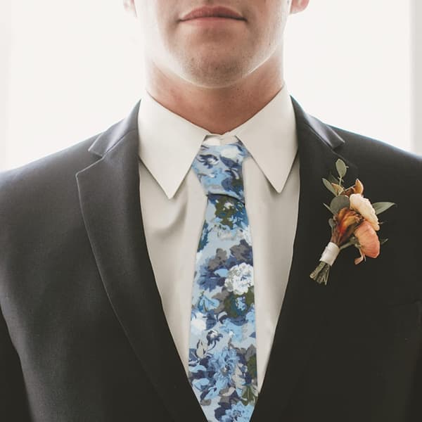 Smaltt slips for menn, blomstrete bomullsslips for menn Bryllup Halsslips Brudgom, Forlovere, Oppdrag, Danser En Grå Blå Hvit - A Grey Blue White Floral