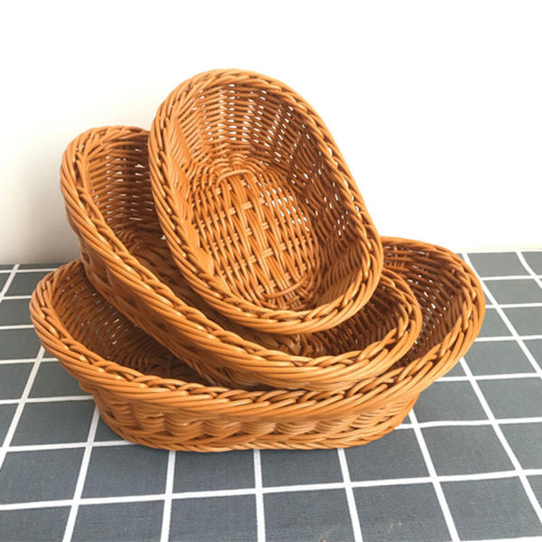 Oval Flätad Korg i Wicker Rustik Stapelbar Frukt Snacks Serveringskorg För Kök Restaurang Medium Medium
