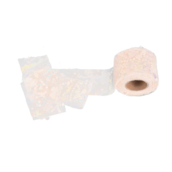 Tyllrulle 10 Yards Broderede Pailletter Blomster Meshbånd Dekorative Håndværkstilbehør Beige