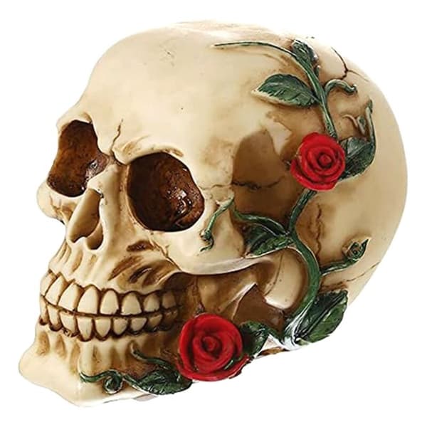 Human Skull with Pink Resin Statue, Small Head Sculpture, Collectible Skulls