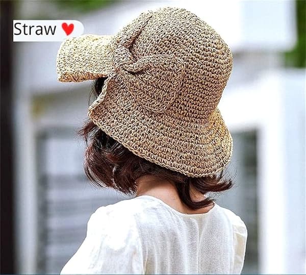 Khaki - Foldbar Strandhat - Sommerhatte til Kvinder - Hatte med Sløjfer