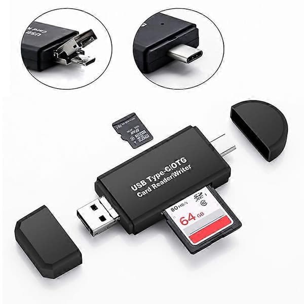 3-i-1 Multifunktionell Typ-C USB 3.0 Micro-USB TF SD OTG Minneskortläsare