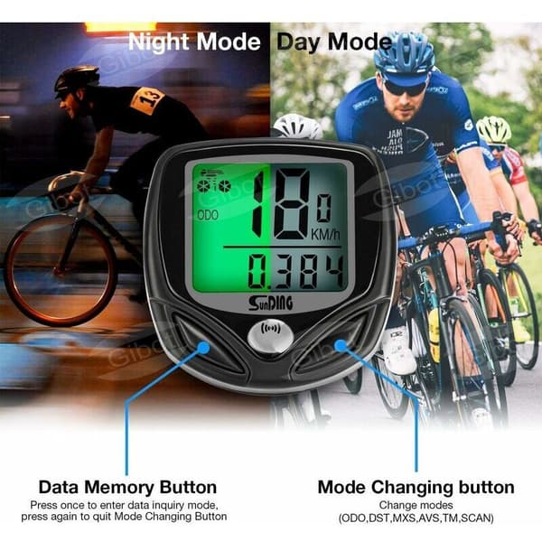 Trådløs sykkelcomputer med speedometer, LCD-bakgrunnsbelysning, multifunksjonell, vanntett sykkelkilometerteller, svart